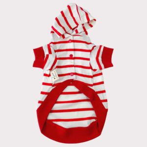 Red and white stripe dog hoodie