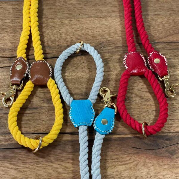 Cotton rope dog leads with luxury leather accents