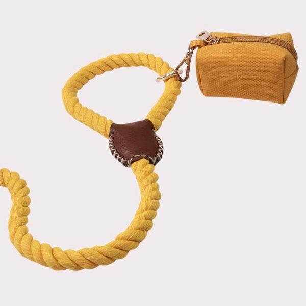 Yellow cotton rope dog lead with luxury leather accents