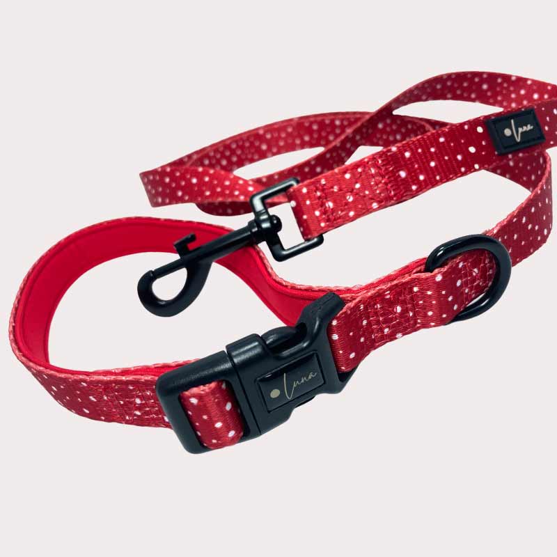 Neoprene dog lead Dotty For You red