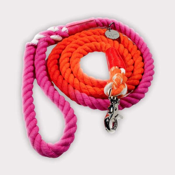 Cotton Rope dog lead, pink & orange ombre