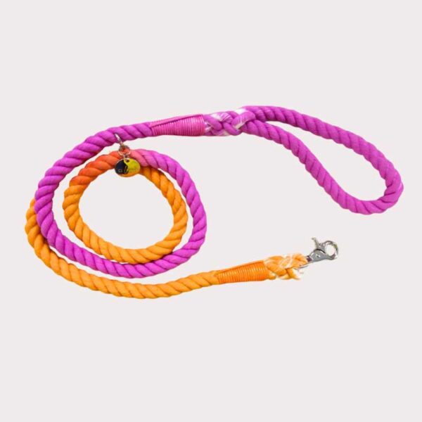 Cotton Rope dog lead, pink & orange ombre