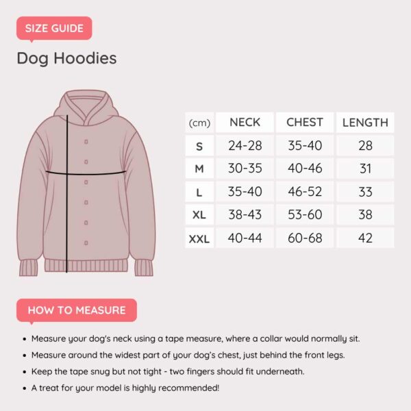 Size guide for dog hoodies