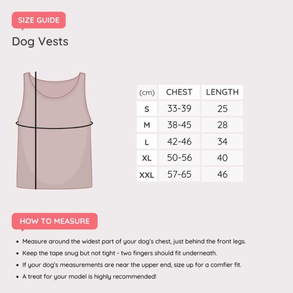 Size guide for dog vests