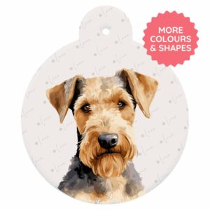 Personalised Dog ID Tag - Airedale Terrier - Watercolour Style