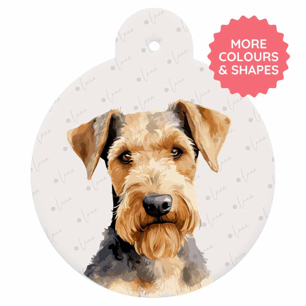 Personalised Dog ID Tag - Airedale Terrier - Watercolour Style