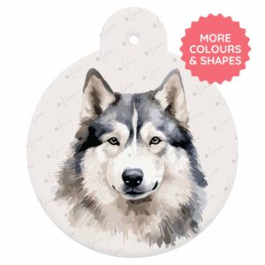 Personalised Dog ID Tag - Alaskan Malamute - Watercolour Style