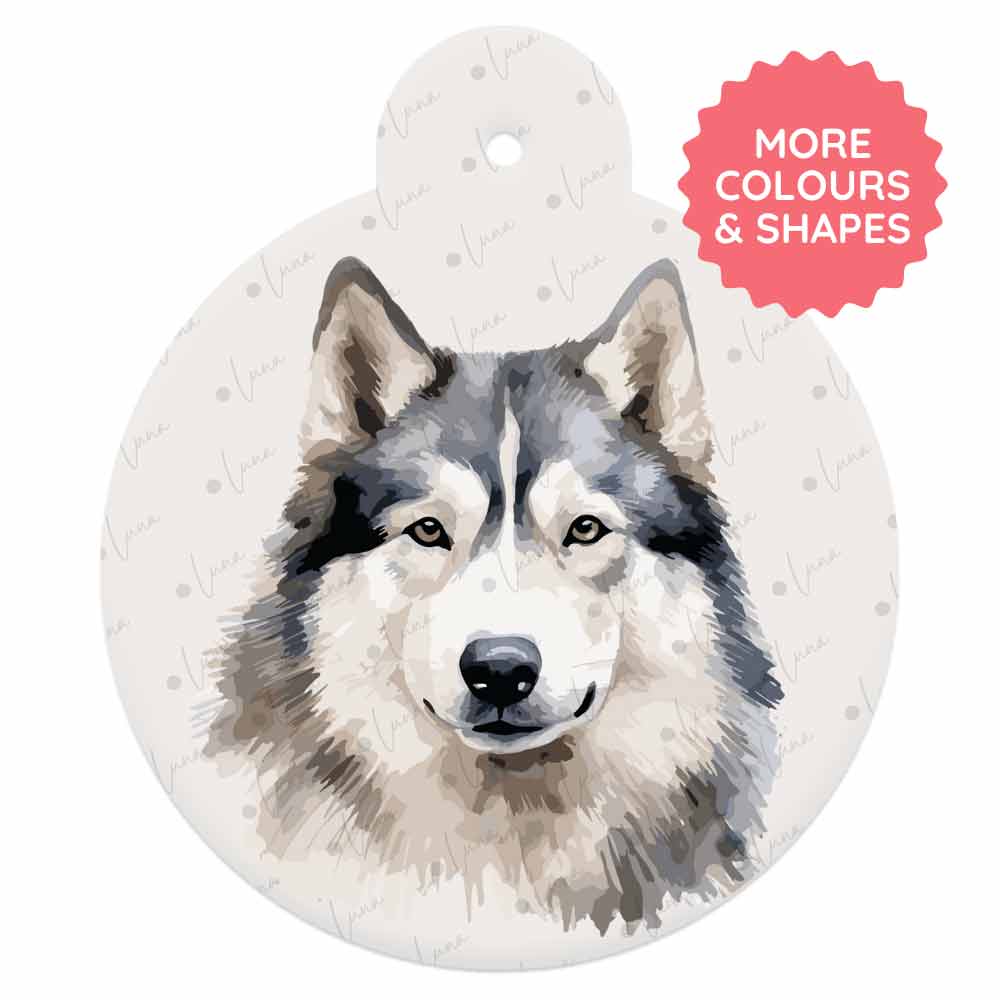 Personalised Dog ID Tag - Alaskan Malamute - Watercolour Style