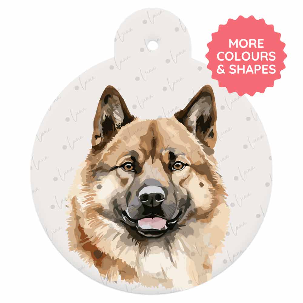 Personalised Dog ID Tag - American Akita - Watercolour Style