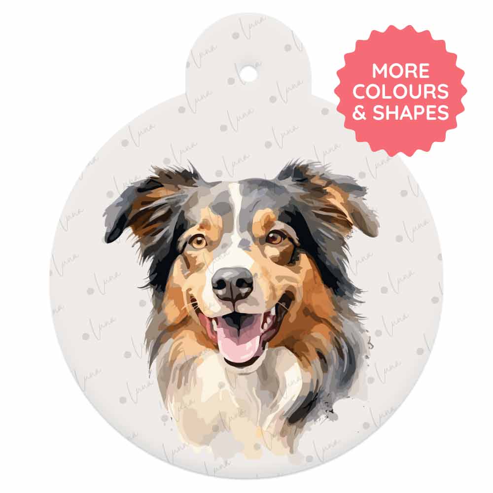 Personalised Dog ID Tag - Australian Shepherd - Watercolour Style