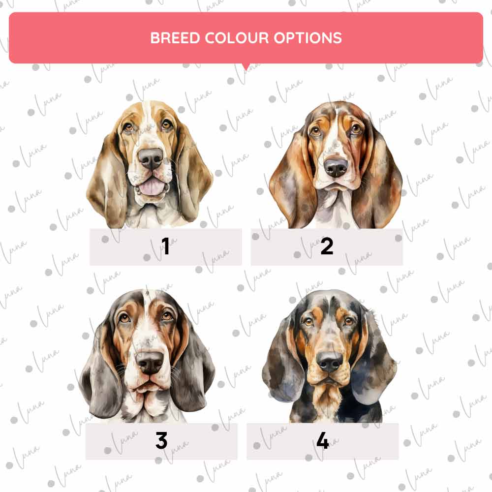 Personalised Dog ID Tag - Basset Hound - Watercolour Style