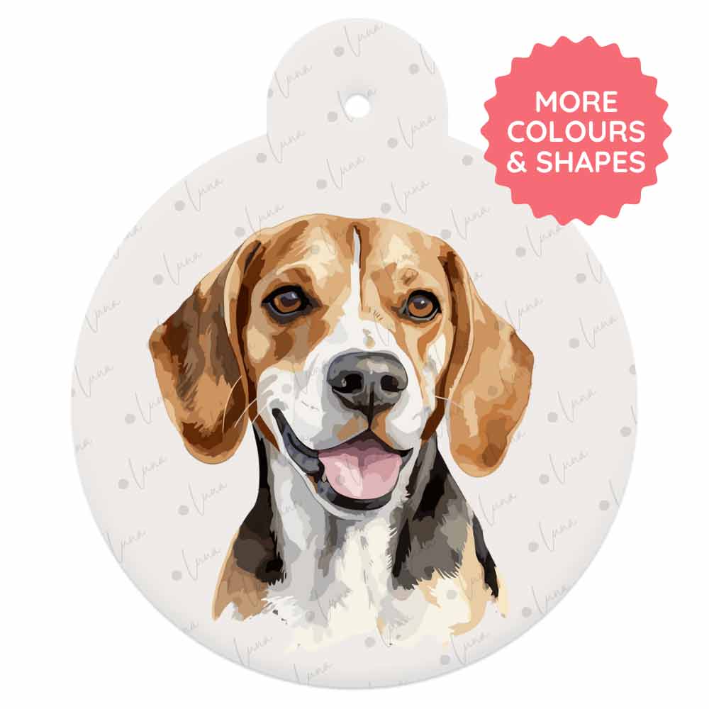 personalised dog ID tag - beagle, watercolour style