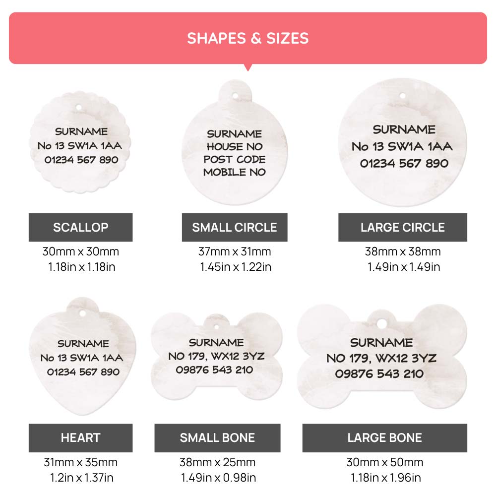 Dog ID Tag shapes and sizes