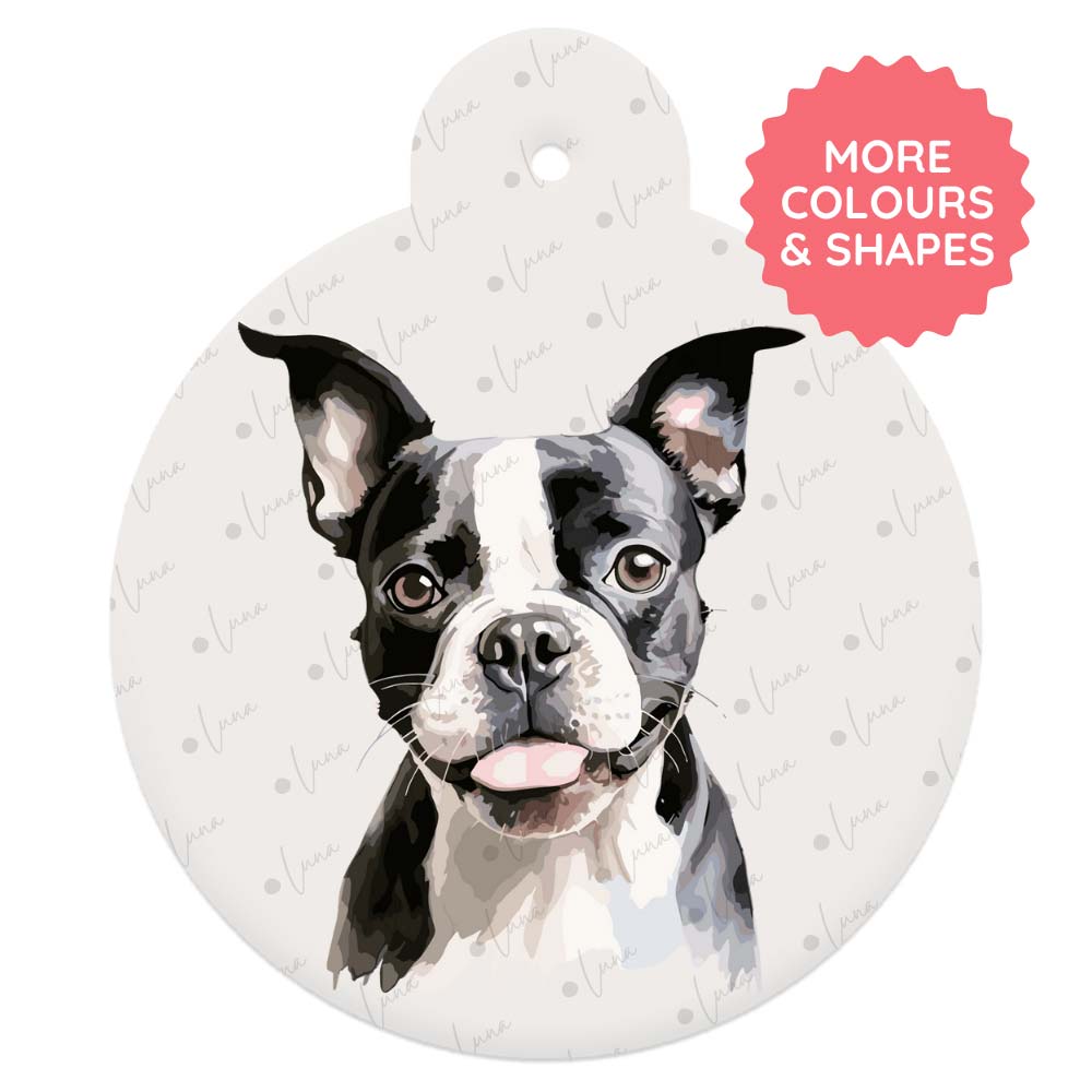 Boston Terrier Dog ID Tag – Watercolour Style