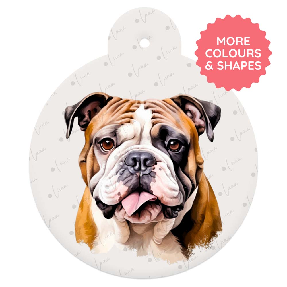 Bulldog Dog ID Tag – Watercolour Style