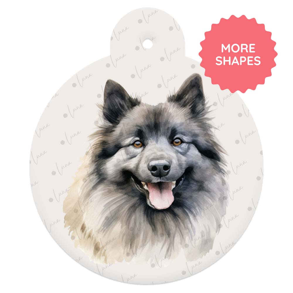 Keeshond Dog ID Tag – Watercolour Style