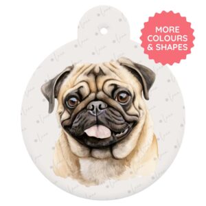 Pug Dog ID Tag – Watercolour Style