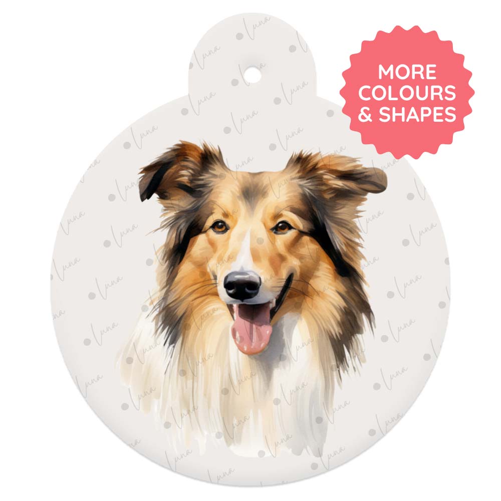 Rough Collie Dog ID Tag – Watercolour Style