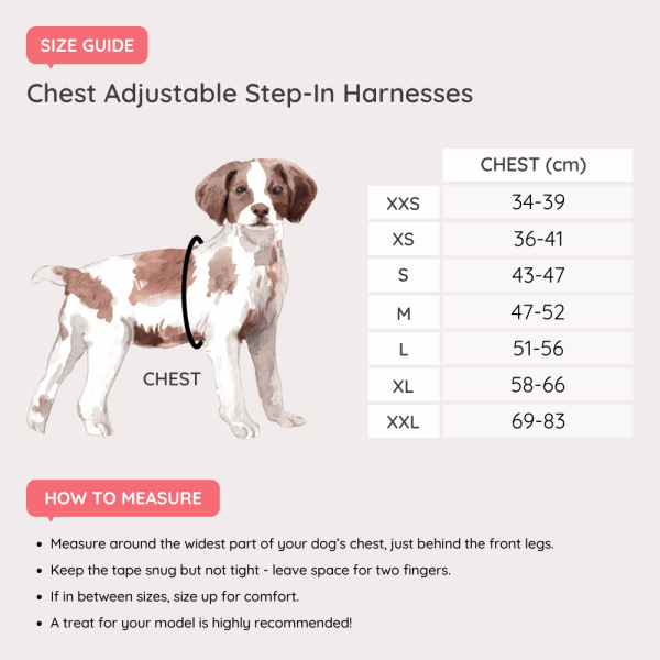 Dog Harness Size guide for chest adjustable step-in harnesses
